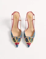 Valentino Vlogo Signature Slingback Pumps In Denim With Cherryfic Embroidery 80Mm - Image 5